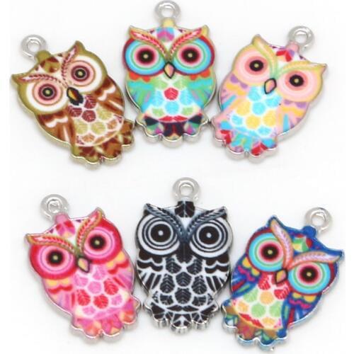 13x23mm 2-6pcs Animal Owl Zinc Alloy Enamel Bracelet Necklace Charms Pendant For Jewelry Making Finding Women Men Hole 1.5mm