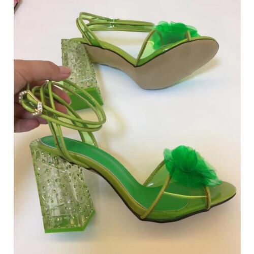 2019 Summer Women Fashion floral high heeled sandals Chic transparent heel ankle strap high heeled shoes EU35-42 size BY711