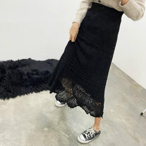2021 Summer Sexy Hollow Out Wrap Hip Midi Skirts Elastic High Waist Long Knitted Skirt Women