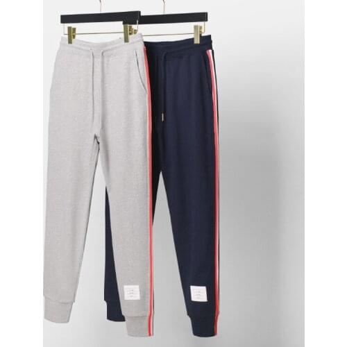 2021 Fashion TB THOM Brand Sweatpants Men Women Slim Cotton Casual Stripe Sports Trousers Tracksuit Bottoms Jogger Track Pants