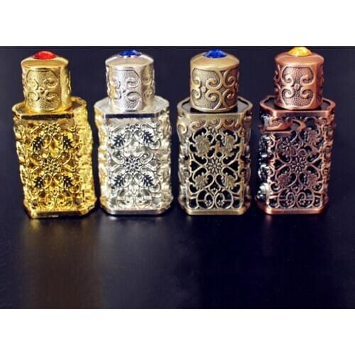 3ML Retro Metal Perfume Bottle Arabian Style Essential Oil Bottle Container Royal Glass Bottle Wedding Party Decoration Gift