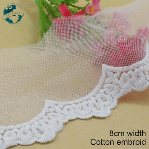 3yards 8cm wide white lace cotton embroid lace sewing ribbon fabric guipure diy trims warp knitting DIY Garment Accessories#3201