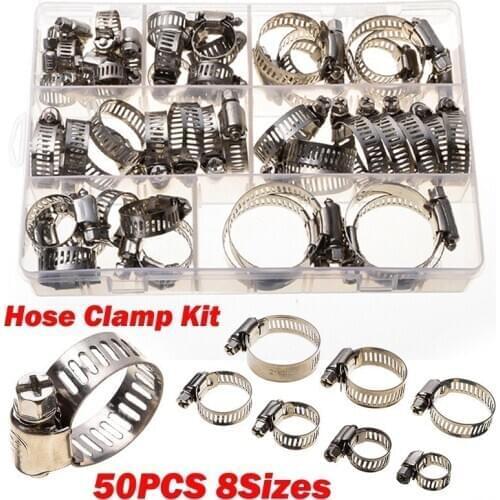 50PCS 8-38mm Stainless Steel Adjustable Drive Hose Clamp Fuel Line Worm Clip Hoop Hose Clamp For Water Pipe Plumbing Automotive