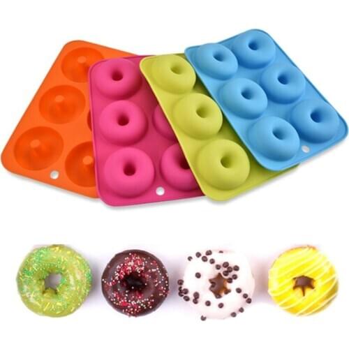 6-Cavity Donut Mold DIY Cake Mould Kitchen Tool Chocolate Biscuit Cake Mold Non-Stick Candy 3D Mold Silicone Donut Baking Pan