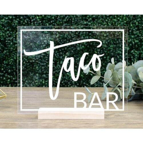 Taco Bar Sign acrylic sign taco party fiesta theme bar sign wedding clear table sign bachelorette bar cart decor birthday par