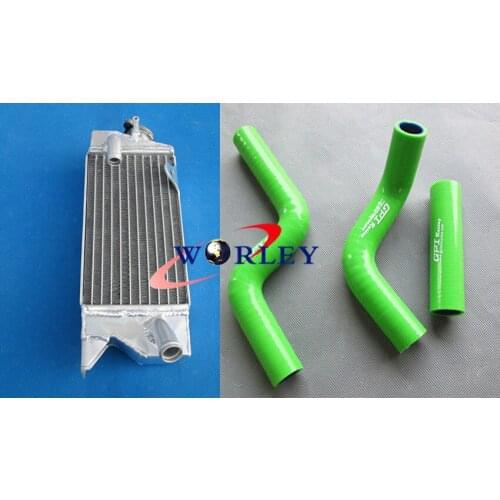 Aluminum radiator & silicone GREEN hoses for KAWASAKI KX80 KX85 KX100 1998-2009 brand new