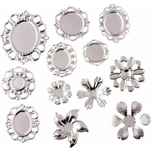 Free shipping Metal Flower Filigree Silver TONE Cabochon Setting Wraps Connectors Crafts Decoration DIY Embellishments