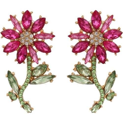 Bling Crystal Drop Earrings High Quality Women Girls Colorful Rhinestone Flower Dangle Earring Bridal Party Jewelry Wholesale