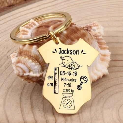 Private Customized Baby Stats Key Chain New Born Baby Jewelry Baby Siamese Gift For New Parents First Mom Dad Children Birthday