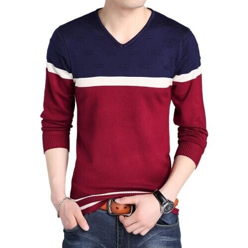 BROWON Men Brand Oversize Sweater Men Autumn V-necked Mens Slim Sweaters Striped Sweater Knitted Bottom Sweater Men Clothes