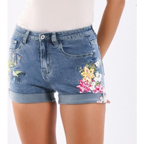 High Quality Flower Embroidery Denim Shorts New Summer Shorts Clothes for Students Hot Shorts Women Casual S-XXXL 3XL plus size