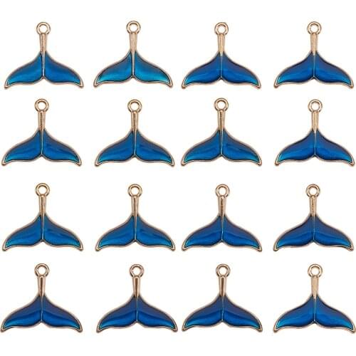 20Pcs Blue Whale Tail Shape Alloy Enamel Pendants Charms for DIY Jewelry Making Handmade Earrings Necklace Accessories
