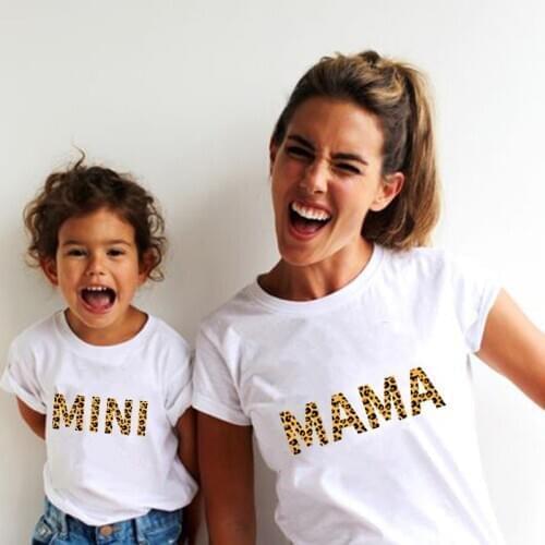 1pc Family Matching T-shirts Mommy and Me Clothes Leopard Print Mama and Mini Tshirts Mother and Daughter Son Matching Shirts