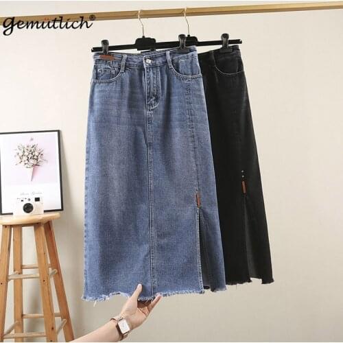 GEMUTLICH Big Size S-9XL Women Denim A-lined Skirt Jeans High Waist Casual Long Skirt Split Spring Summer 2021 New
