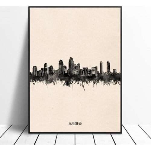 San Diego City Black ink Abstract Canvas Painting Wall Art Pictures Prints Home Decor Wall Poster Decoration For Living Room