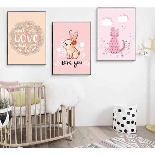 Cartoon Nordic Style Cute Animal Bunny Letter Prints Canvas Spary Painting Poster Home Wall Decoration Art For Room Unframed