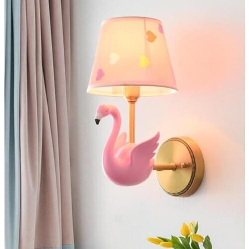 Creative Flamingo Wall Lamp Childrens Room Bedside Copper wall sconce Nordic Boys And Girls Baby pink Flamingo Wedding lighting