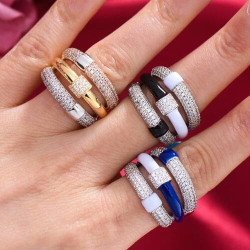 Missvikki Luxury Gorgeous Sparkly Blue Black Rings for Noble women Bridal Wedding Party Show Best Gift Jewelry High Quality