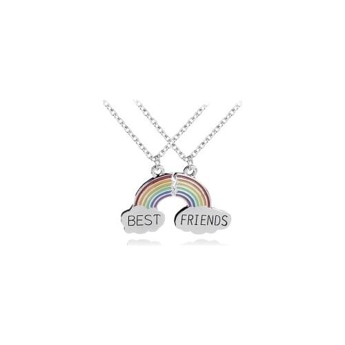 2 pieces / set Fashion Best Friend Stitching Pendant Necklace Rainbow Broken Heart Necklace Female Children BF Friendship Gift