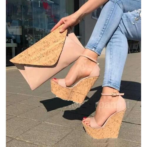 Moraima Snc Fashion Leather Ankle Strap Wedge Sandal Summer Peep Toe Platform party Dress Shoes Woman Sexy Gladiator Sandal Nude