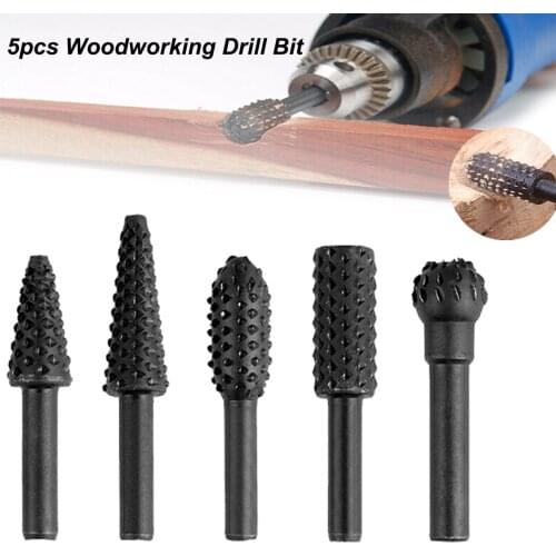 1/4" 5pcs Rotary Rasp File Woodworking Drill Bit Set Shank Rotary Craft Files Rasp Burrs Grinding Power Woodworking Hand Tool
