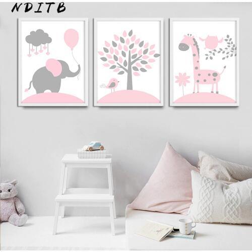 Baby Nursery Girl Wall Art Canvas Posters and Prints Pink Cartoon Painting Nordic Kids Decoration Picture Children Bedroom Decor