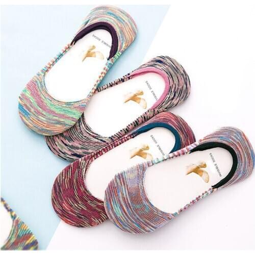 New Arrived Women Sock Slippers Socks Of Hidden Flat Boat Line Casual Invisible Ankle Low-Cut Sock Stripe Colorful For Summer