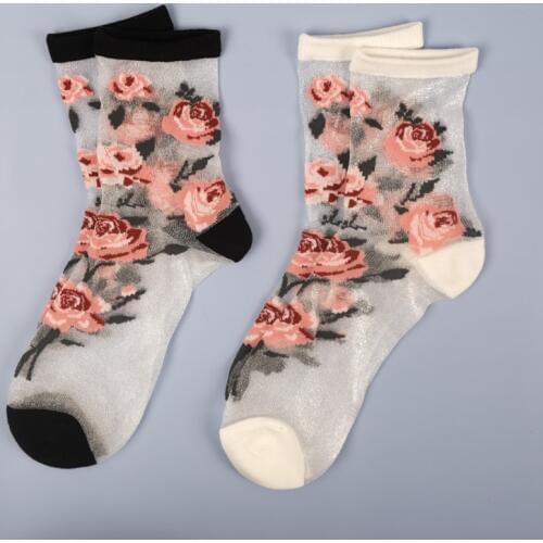 Women Rose Socks Summer New Sheer Mesh Sock Female Elasticity Ankle Thin Dress Wear Female Transparent Sock Hosiery