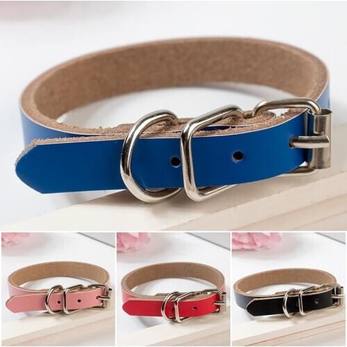 Genuine Leather Puppy Dog Collar Premium Real Leather Adjustable Pet Collar for Small Dogs Cats Black Red Blue Brown XS-XL