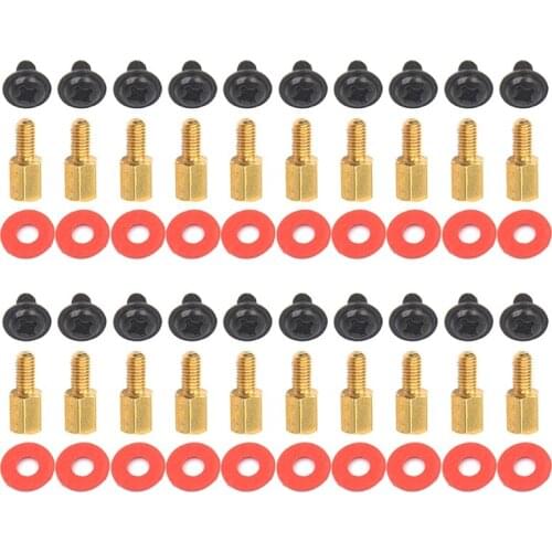 20Pcs Golden Motherboard Riser+Screws Computer Red Washers 6.5mm 6-32-M3 Gasket 1XCB