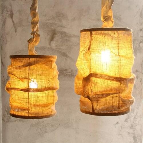 Handmade Cotton Linen Lantern Pendant Lights Fabric Restaurant Living Room Lamps Study Country Hotel Lighting Hanging Fixtures