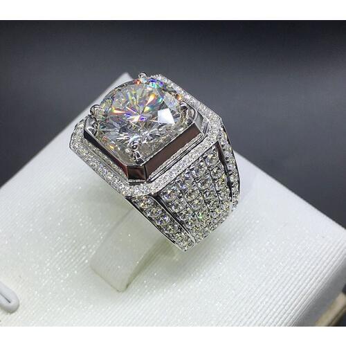 Size 8-13 Hot Sparkling Jewelry 925 Sterling Silver Full Round Cut 5A Cubic Zirconia CZ Women Wedding Men Band Pave Ring Gift