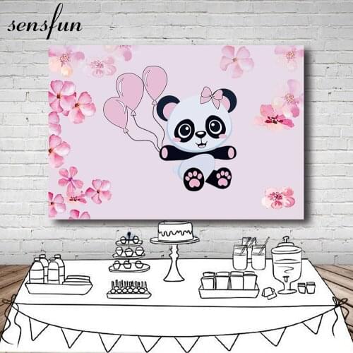 Sensfun Pink Theme Panda Photography Backdrop For Photo Studio Balloon Girls Baby Shower Newborn 1st Birthday Party Backgrounds