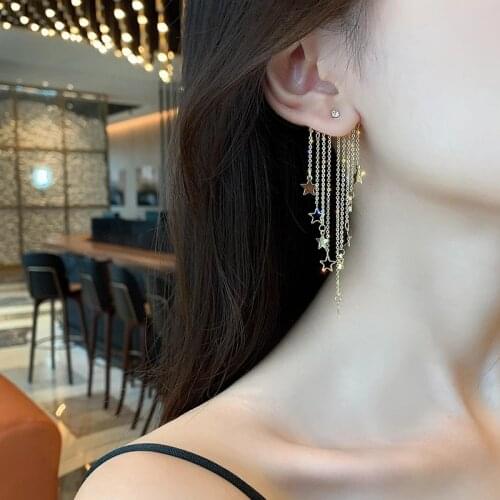 New Fashion European And Exaggerated Star Tassel Earrings Hanging Six-pointed Star Suitable For Womens Wedding Earring 2021