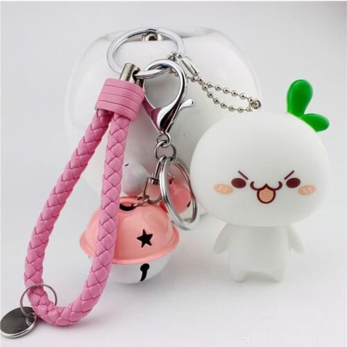 Cute PVC Vinyl Doll Keychain Leather Rope Key Ring Auto Llavero Car Key Chain Holder Bag Charm Pendant for Women Jewelry Gifts