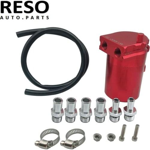 RESO-Universal Oil Catch Can Tank For Petrol Diesel Turbo Tank Reservoir Filter Kits With 11mm/13mm/15mm Fittings