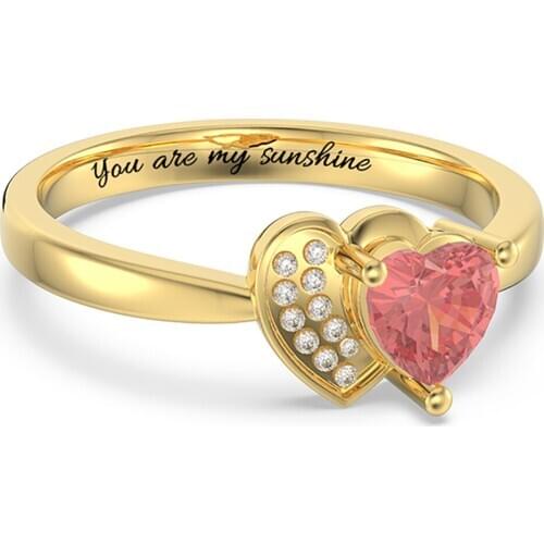 Uonney Dropshipping Personalized Heart In Heart Promise Ring With Birthstone Custom Unique Double Heart Ring Best Gift