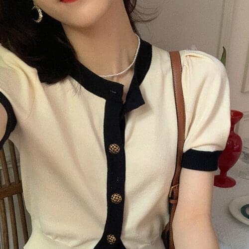 Xiaoxiangfeng knitwear short sleeve thin apricot fashion 2021 new short top cardigan womens summer French temperament