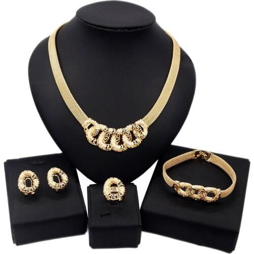 Yulaili New Wholesale Fashion Jewelery Set Dubai Gold Jewelry Sets for Women Anniversary Party Birthday Necklace Earrings Ring