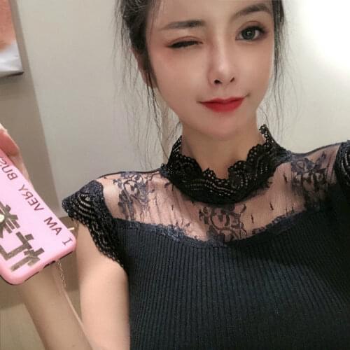 Woman TShirts Lace Shirt Summer Lace Splicing Knitwear Short-Sleeved T-shirt Careful Women Crop Top Mujer Camisetas