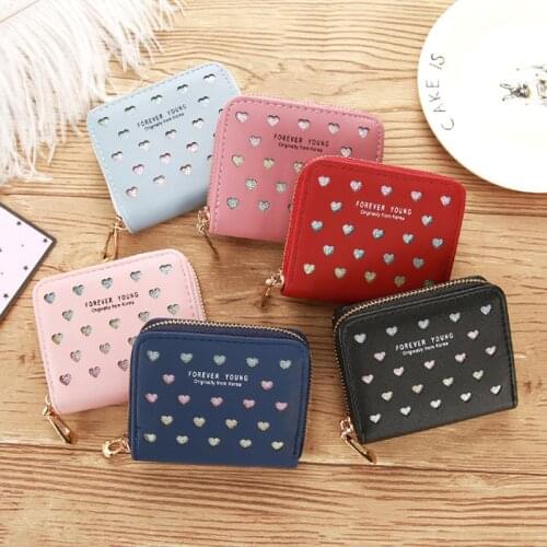 PU Leather Female Heart Hollow Out Purses Card Holder Wallet Fashion Woman Small Zipper Wallet Coin Purse Women Short Wallets