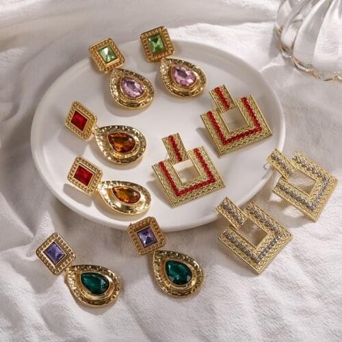 Match-Right 2020 New Fashion Colorful Rhinestone Earring Women Bohemian Geometric Dangle Crystal Drop Earring Accessories SR1059