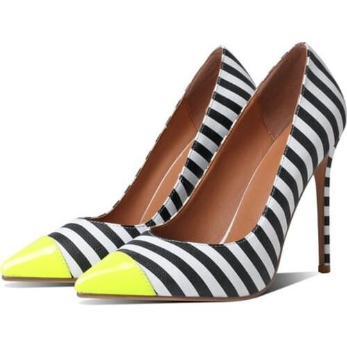 US4-11 Womens Black White Zebra High Heels Pointy Toe Stilettos Shoes Pumps Low Top Plus Size 34-43 New 2021