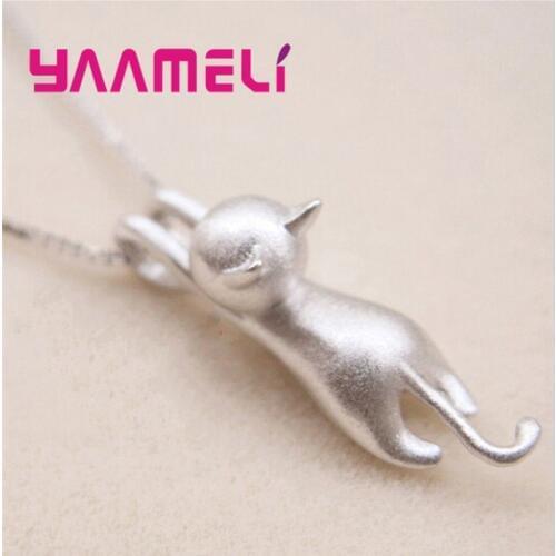 Funny Girls Cute Animal Jewelry High Quality Fashion Cartoon Cat 925 Sterling Silver Necklaces Women Pendant Jewellry