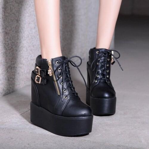 Winter Fashion High Platform Boots Leather High Wedges Ankle Boots Women 2021 New Female Punk Style High Heels Shoes for Woman