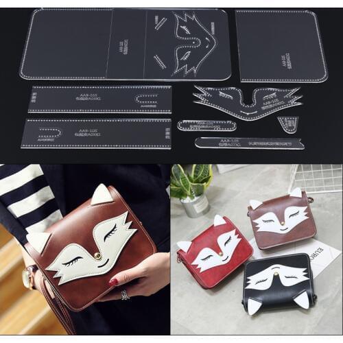 1set Cartoon Little Fox Shoulder Crossbody Bag Template Clear Acrylic Leather Pattern DIY Hobby