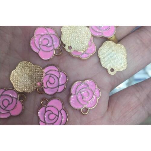 100pcs mixed 12x11x1mm gold color pink rose design charms connectors bracelet beads DIY Accessory Jewelry