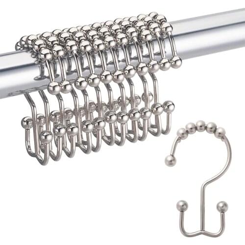 12 Pcs Stainless Steel Shower Curtain Hook Double Hook Bathroom Hook Hardware Curtain Hook for Window Shower Rods