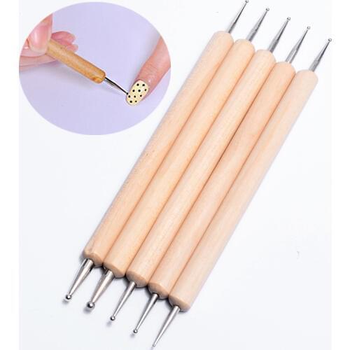 5 pcs/set Double Way Wooden Nail Art Brush Dotting Pen Arrange Tools Nail Gel Painting Drawing Design Manicure Books Accessory