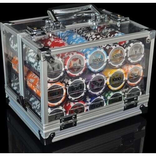 600,1000PCS/Lot ABS Poker Chips With Star Trim Sticker New Casino Texas Hold'em Baccarat Poker Chip Sets with Acrylic Box